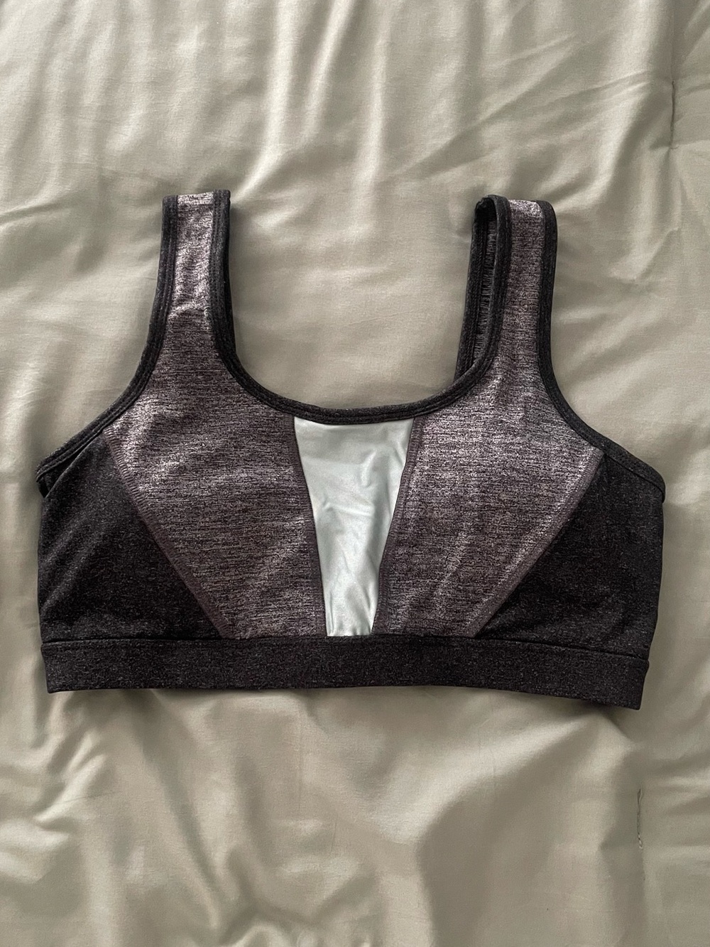 Forever 21 Black and Charcoal Sports Bra with Silver Front Panel